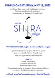 cantor shira unplugged   2 performances  6 45  and  8 30  may 12 2012